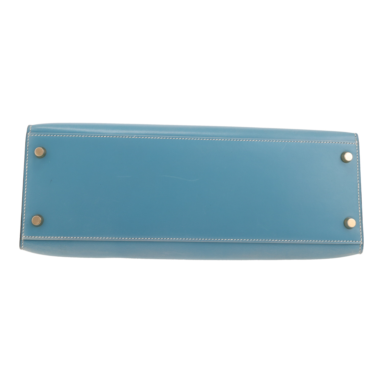 Hermès Kelly 32 cm handbag in Bleu Jean box leather - Detail D1