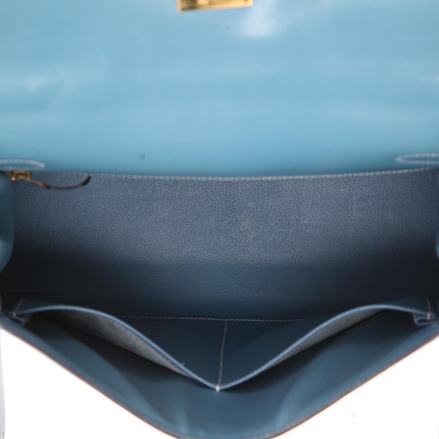 Sac à main Hermès  Kelly 32 cm en cuir box bleu-jean - Detail D3