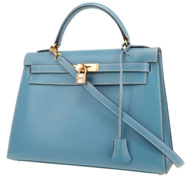 Bolso Hermès Kelly de 32 cm, de piel «box» en color Bleu Jean