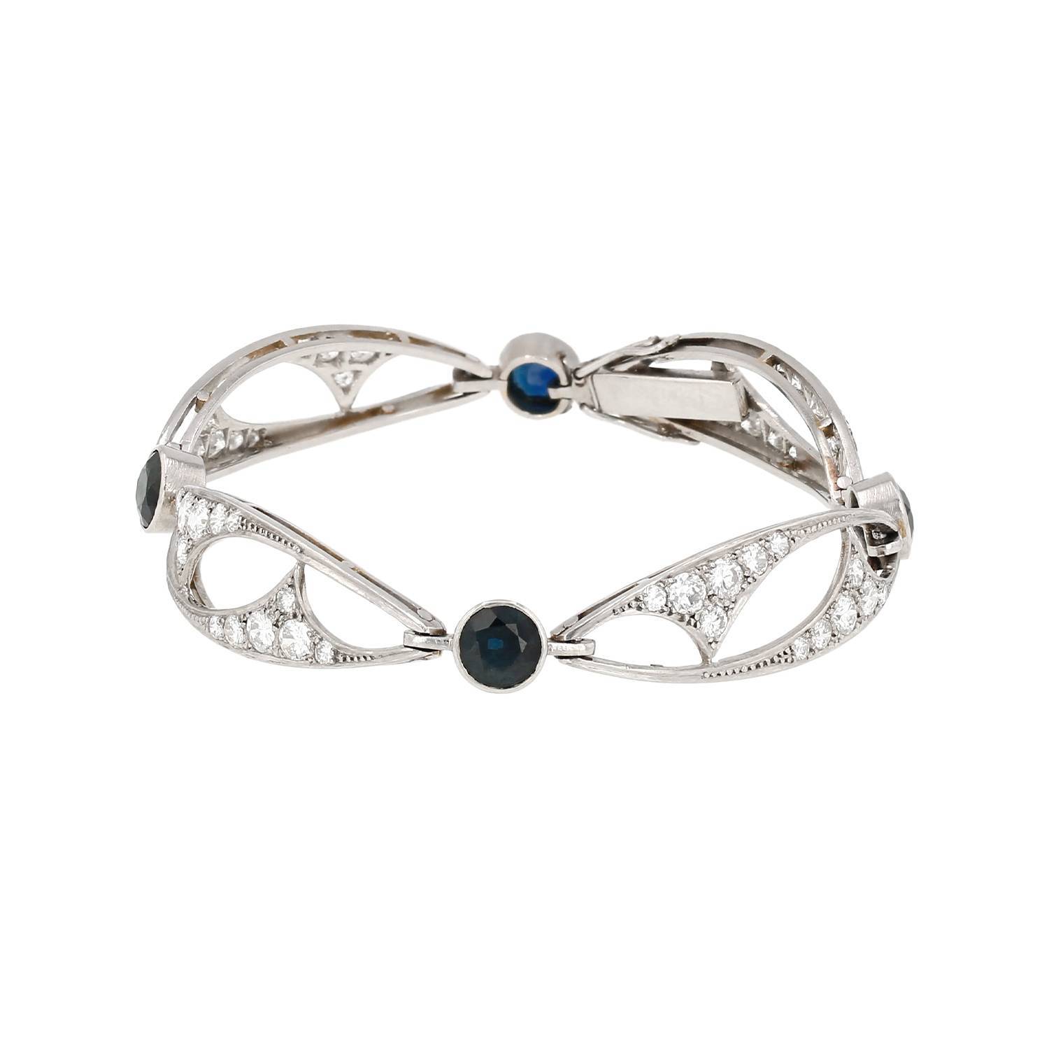 Bracelet années 1920 Vintage en platine, saphirs et diamants