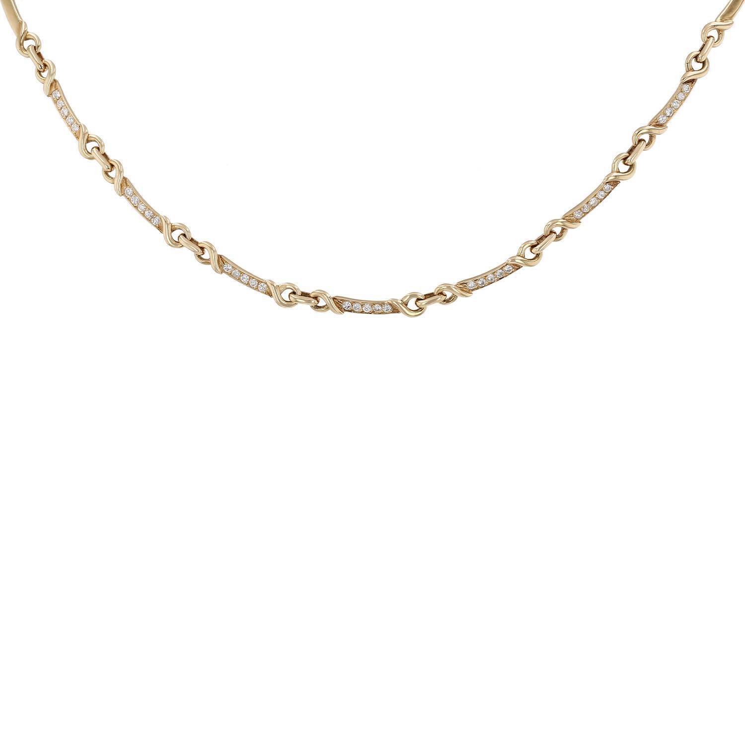 Collier années 1980 Vintage en or jaune et diamants
