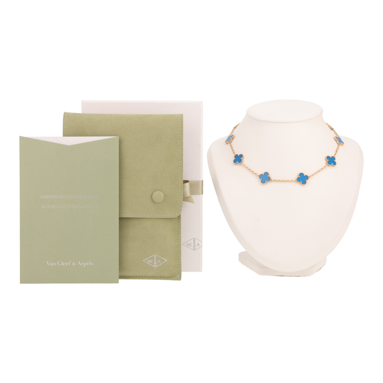 Collier Van Cleef & Arpels Vintage Alhambra en or jaune et agate bleue - Detail D2