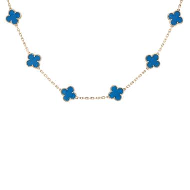 Van Cleef & Arpels Vintage Alhambra necklace in yellow gold and blue agate