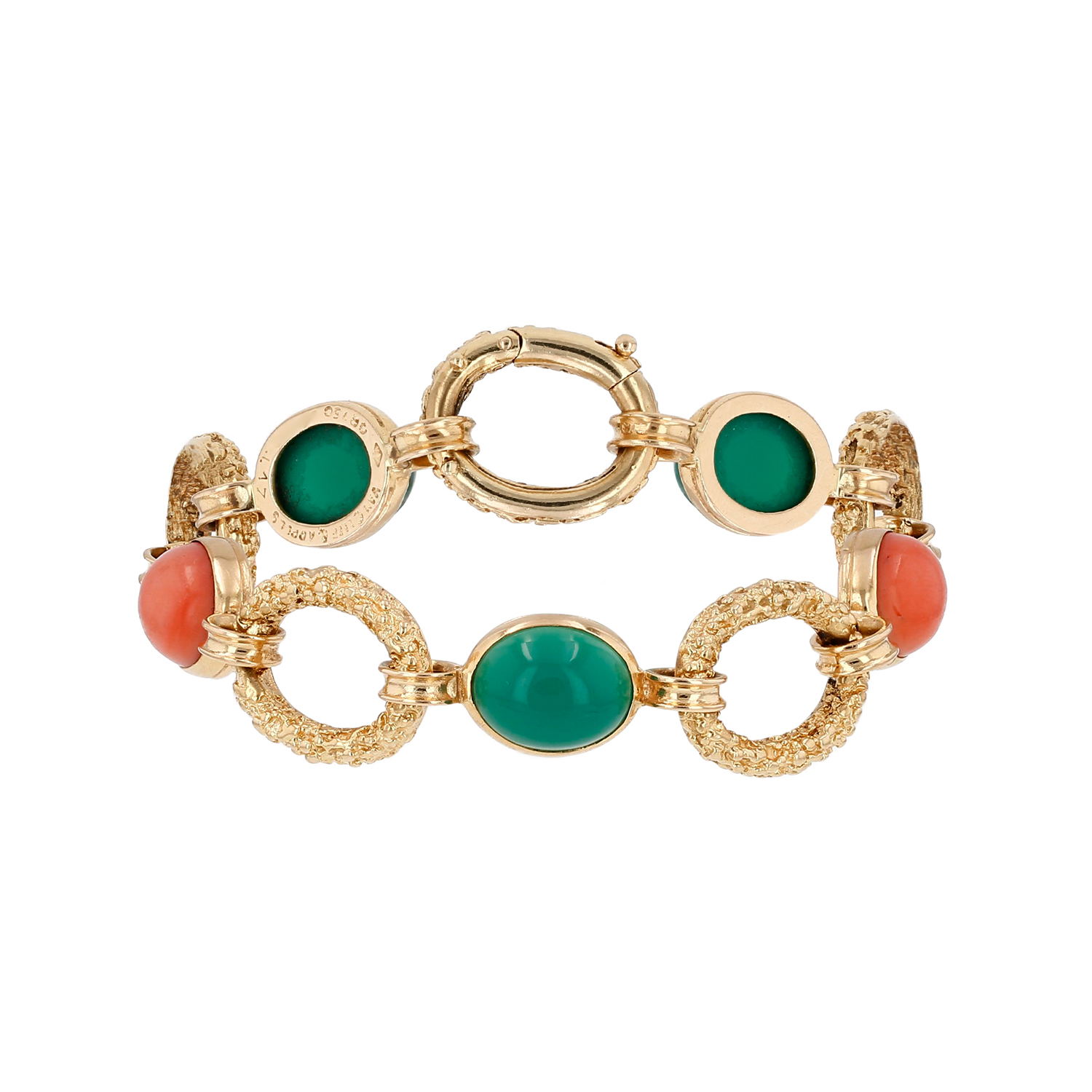 Bracelet Van Cleef & Arpels Delphes en or jaune, corail et chrysoprase