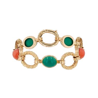 Van Cleef & Arpels Delphes bracelet in yellow gold, coral and chrysoprase