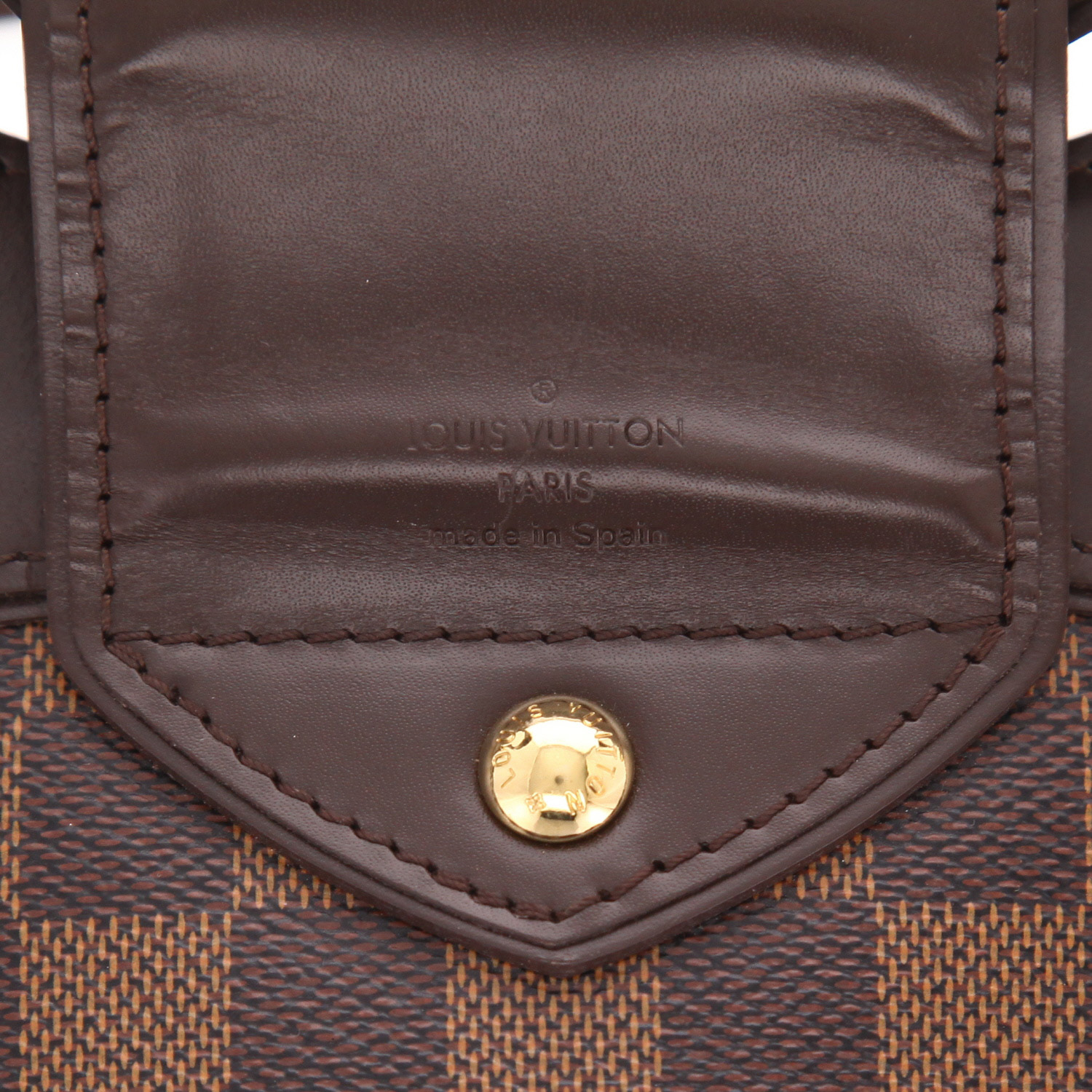 Sac à main Louis Vuitton  Sistina en toile damier ébène et cuir glacé marron - Detail D2