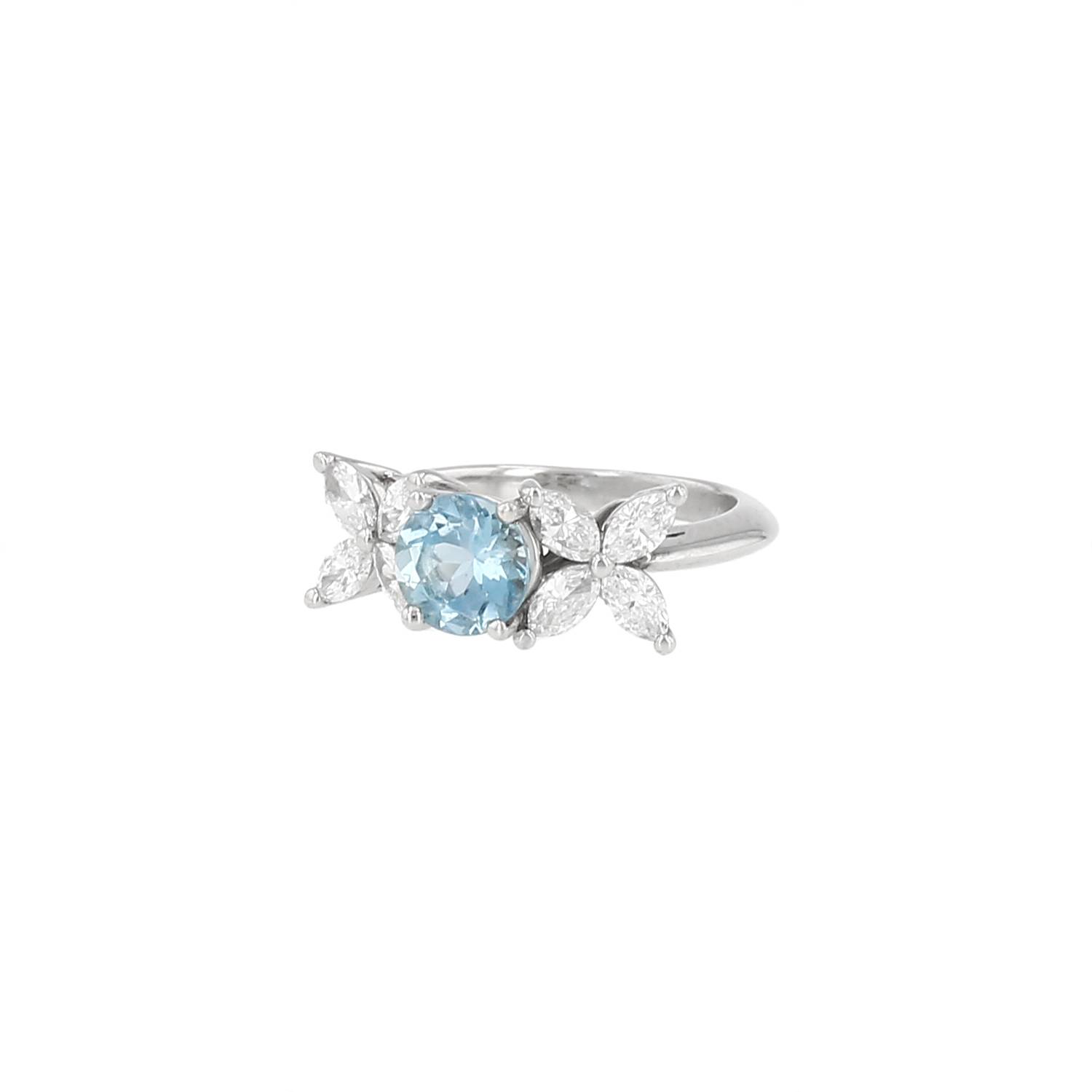 Bague Tiffany Victoria Platine Diamants Aigue-marine Occasion Bague Tiffany Victoria Platine Diamants Aigue-marine Occasion