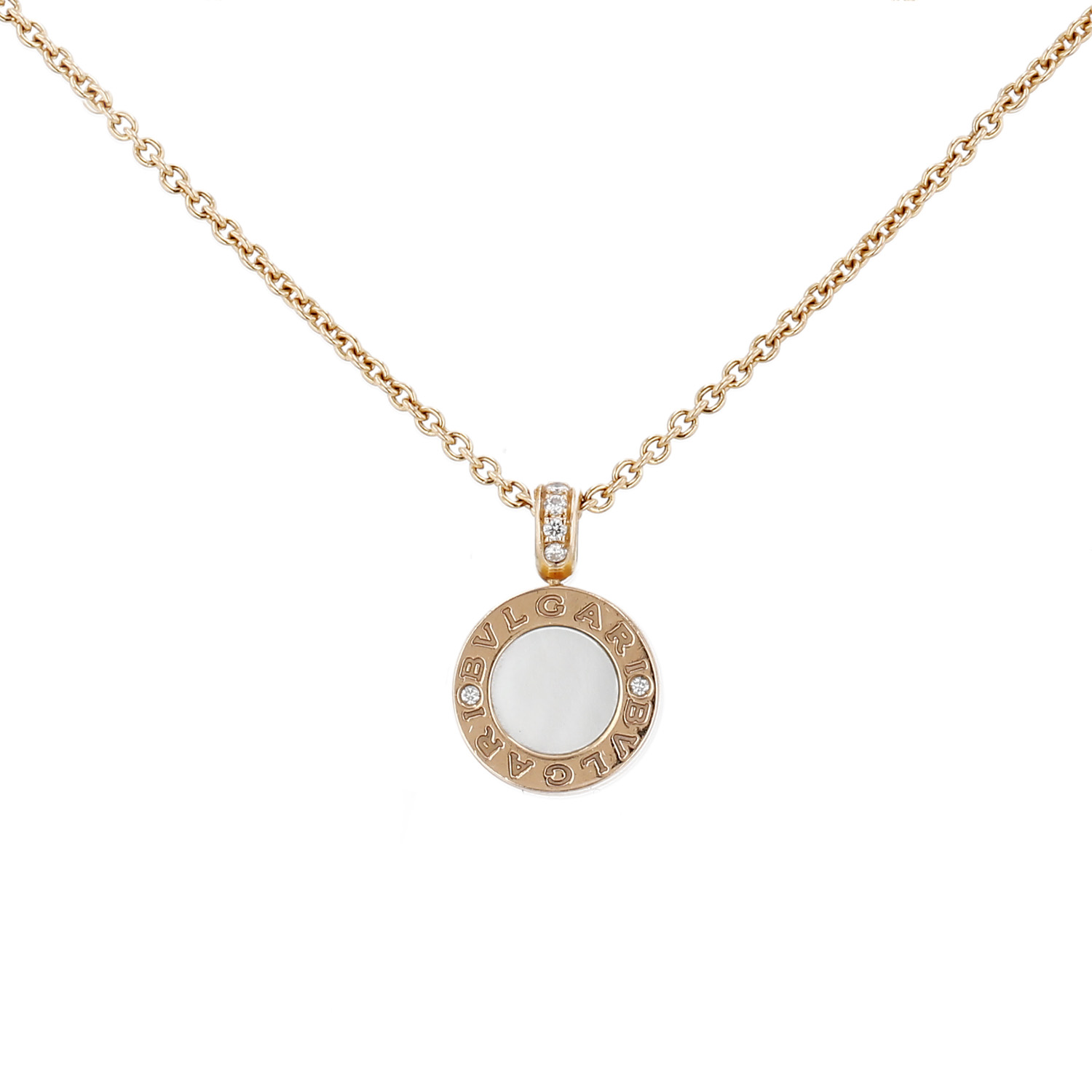 Twisted Bulgari model Bulgari Bulgari necklace in pink gold, mother of pearl, diamonds and onyx - Detail D1