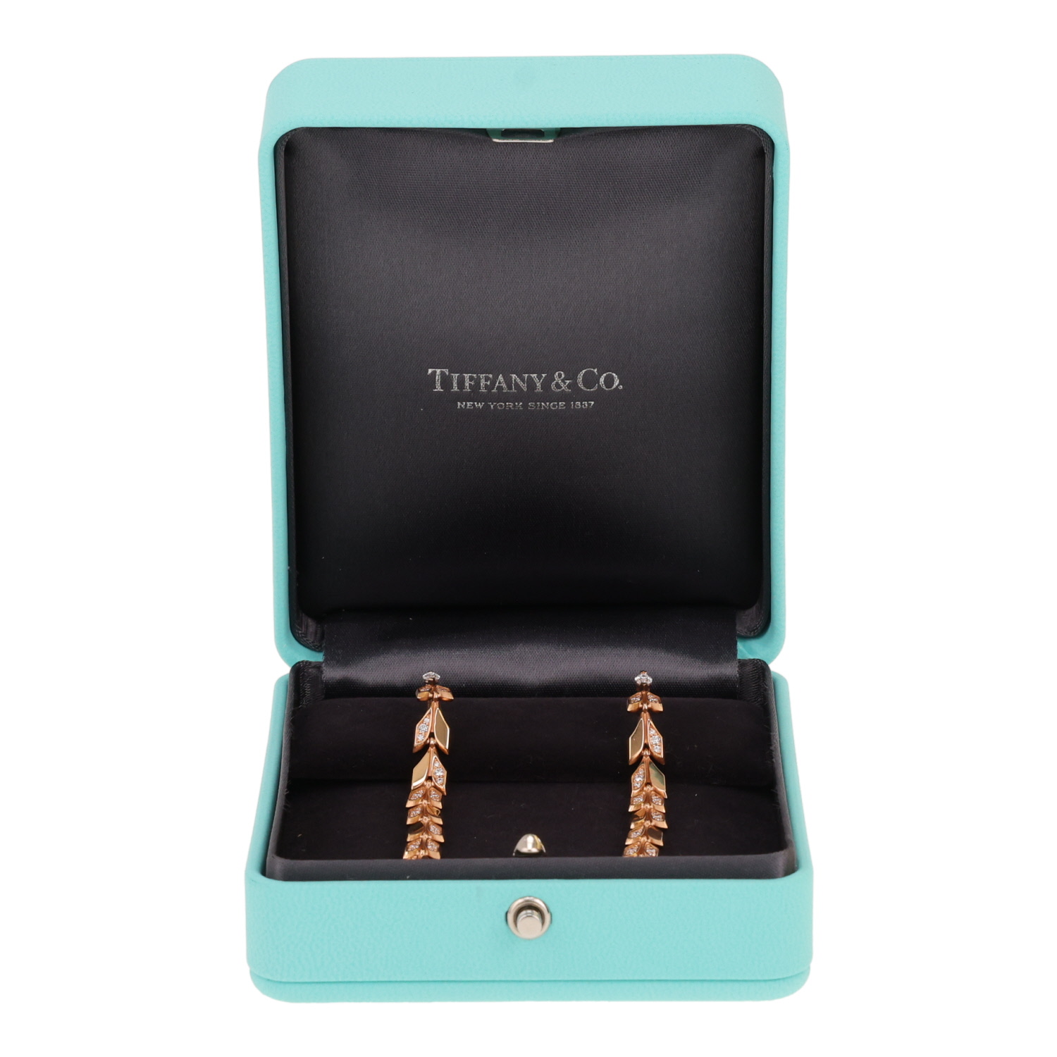 Paire de boucles d'oreilles articulée Tiffany & Co Victoria en or rose et diamants - Detail D2