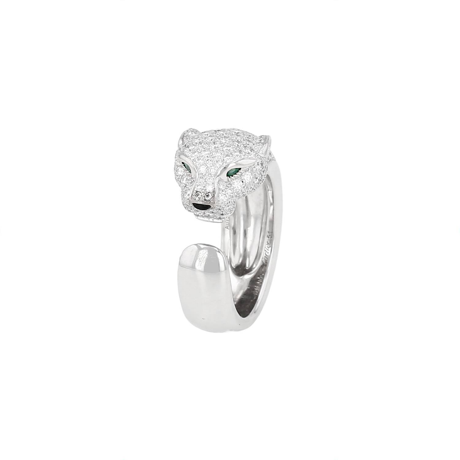Bague Cartier Panthère en or blanc, diamants et émeraudes Bague Cartier Panthère en or blanc, diamants et émeraudes