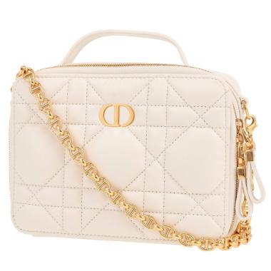 Sac bandoulière Dior  Caro en cuir cannage blanc
