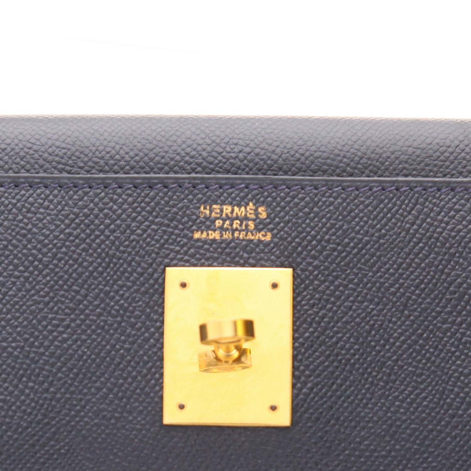 Hermès Kelly 32 cm handbag in Bleu Indigo Courchevel leather - Detail D2