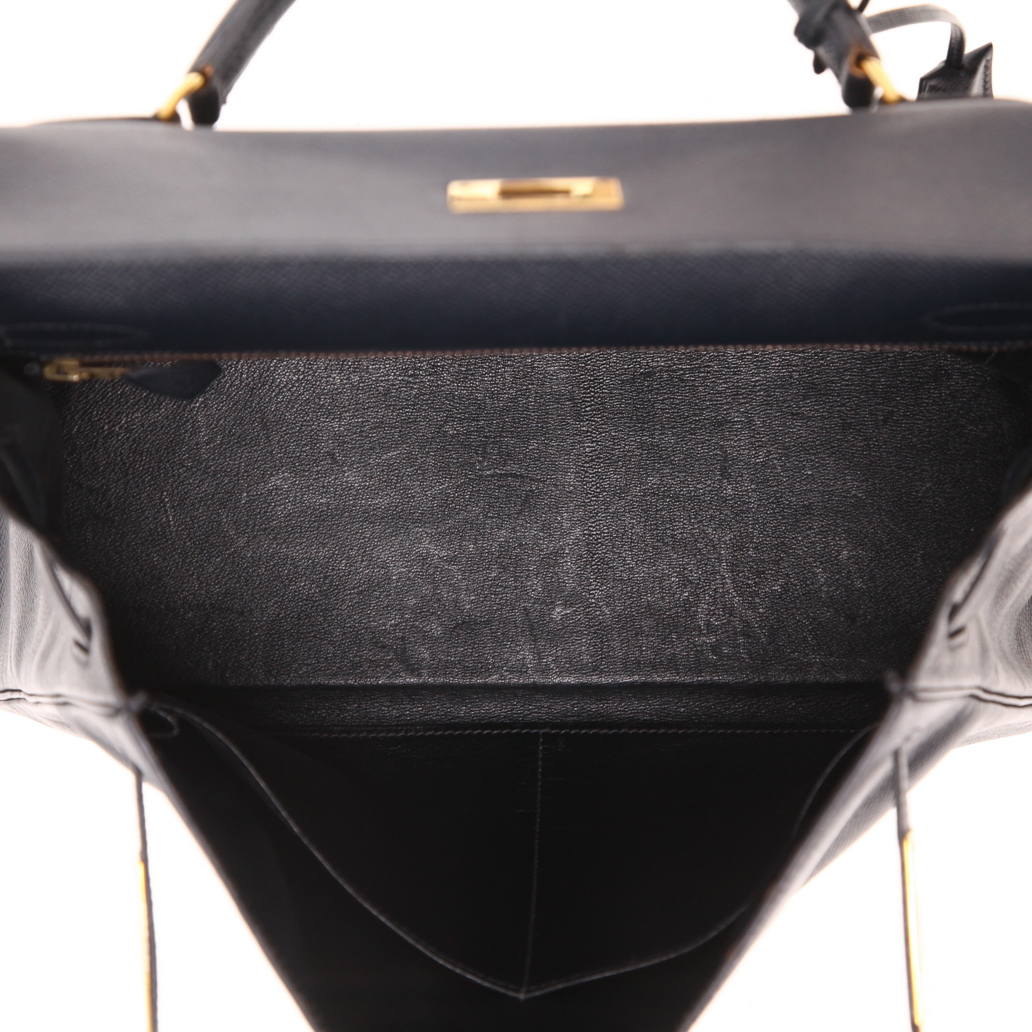 Hermès Kelly 32 cm handbag in Bleu Indigo Courchevel leather - Detail D3