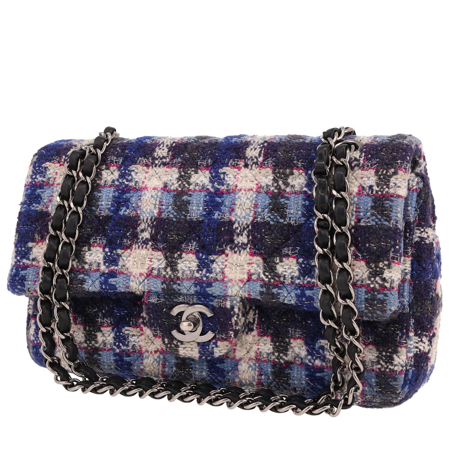 Chanel Timeless Classic Tweed Bleu Blanc Noir Occasion Chanel Timeless Classic Tweed Bleu Blanc Noir Occasion