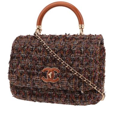 Sac bandoulière Chanel  Knock on Wood en tweed marron et bordeaux