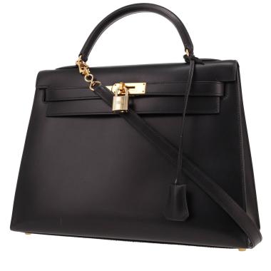Bolso Hermès Kelly de 32 cm en piel negra tipo «box»
