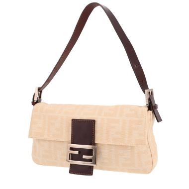 Sac à main Fendi  Baguette en toile siglée beige et cuir marron