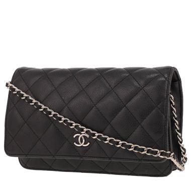 Sac bandoulière Chanel  Wallet on Chain en cuir grainé matelassé noir