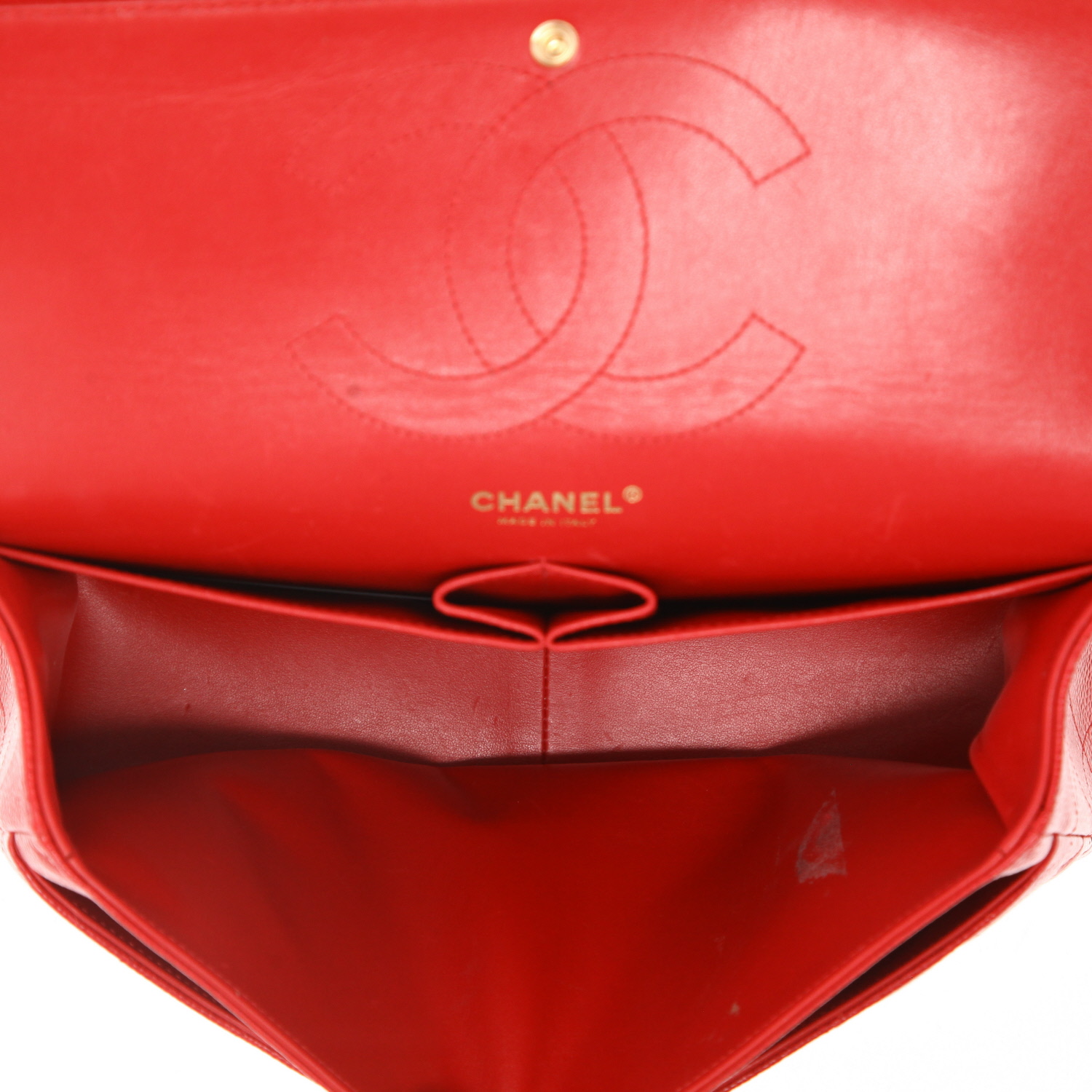 Sac bandoulière Chanel  Timeless Jumbo en cuir grainé matelassé rouge - Detail D3