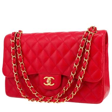 Chanel  Timeless Jumbo shoulder bag  in red quilted grained leather