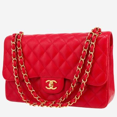 Chanel  Timeless Jumbo shoulder bag  in red quilted grained leather