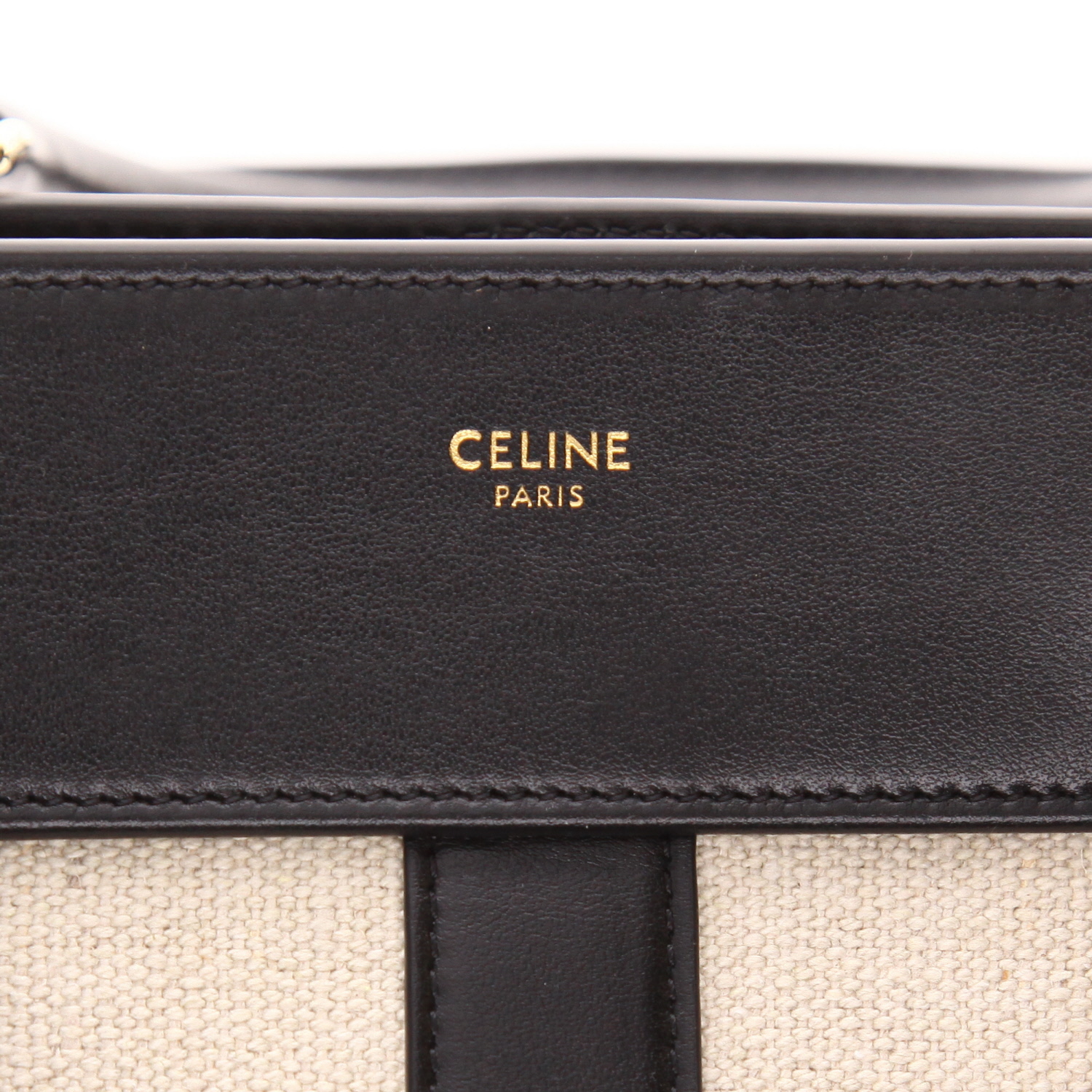 Sac cabas Celine   en toile beige et cuir noir - Detail D2