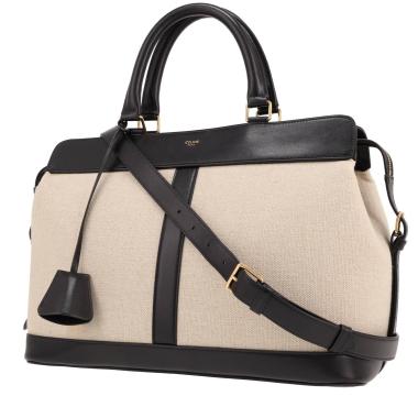 Sac cabas Celine   en toile beige et cuir noir