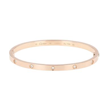 Pulsera Cartier Love de 10 diamantes, modelo pequeño, en oro rosa y diamantes