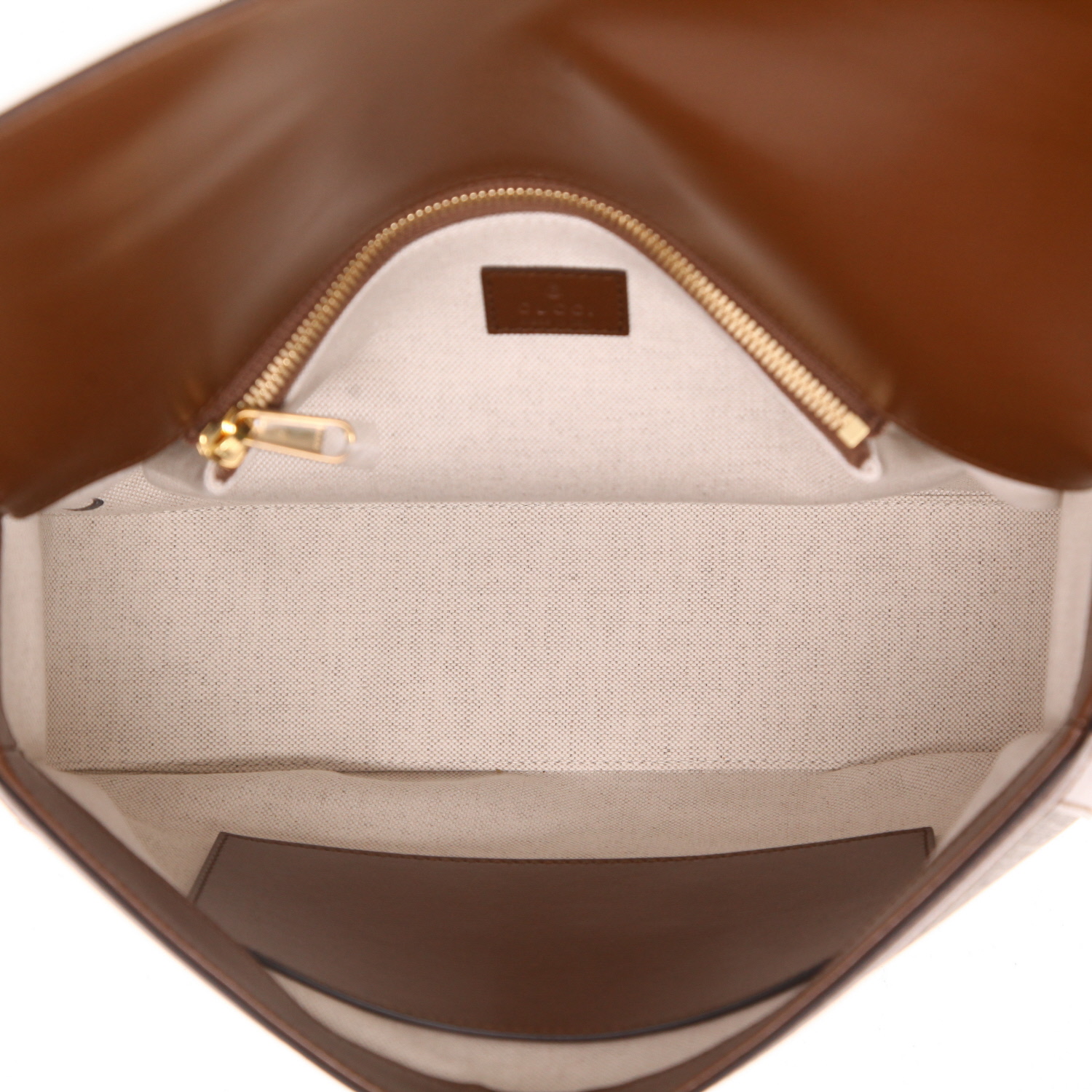 Sac bandoulière Gucci  1955 Horsebit en toile sûpreme GG beige et cuir marron - Detail D3