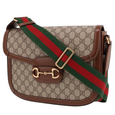 Borsa a tracolla Gucci  1955 Horsebit in tela "sûpreme GG" beige e pelle marrone