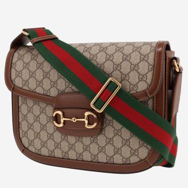 Gucci  1955 Horsebit shoulder bag  in beige "sûpreme GG" canvas  and brown leather