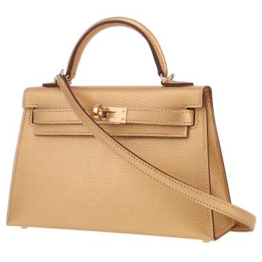 Borsa a tracolla Hermès  Kelly 20 cm in capra dorata