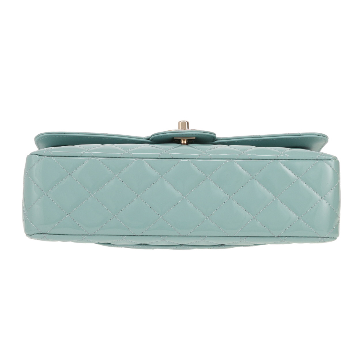 Sac à main Chanel  Timeless Classic en cuir verni matelassé bleu-vert - Detail D1