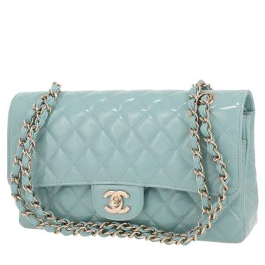 Sac à main Chanel  Timeless Classic en cuir verni matelassé bleu-vert