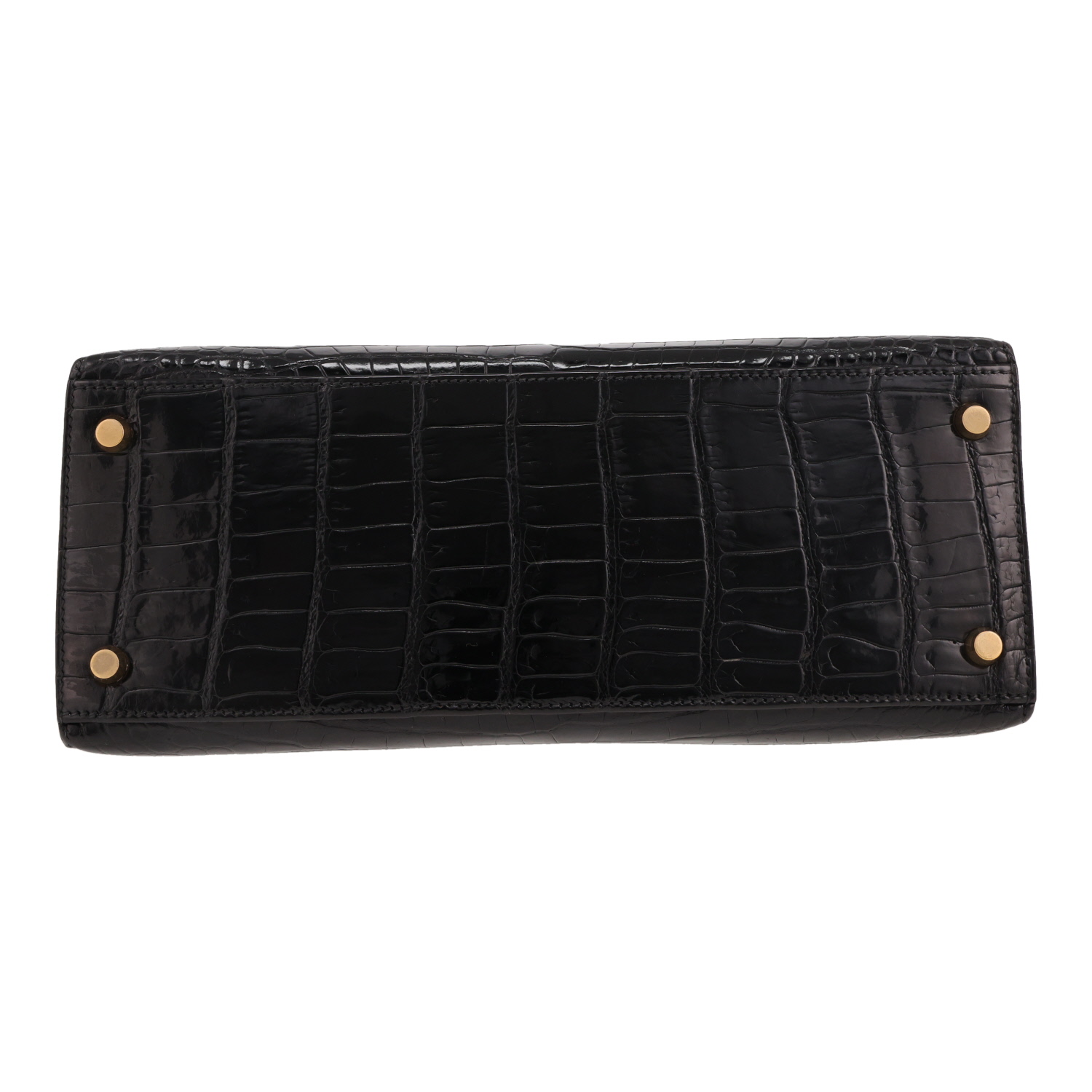 Hermès Kelly 28 cm handbag in Noir porosus crocodile leather - Detail D1