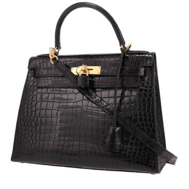 Hermès Kelly 28 cm handbag in Noir porosus crocodile leather