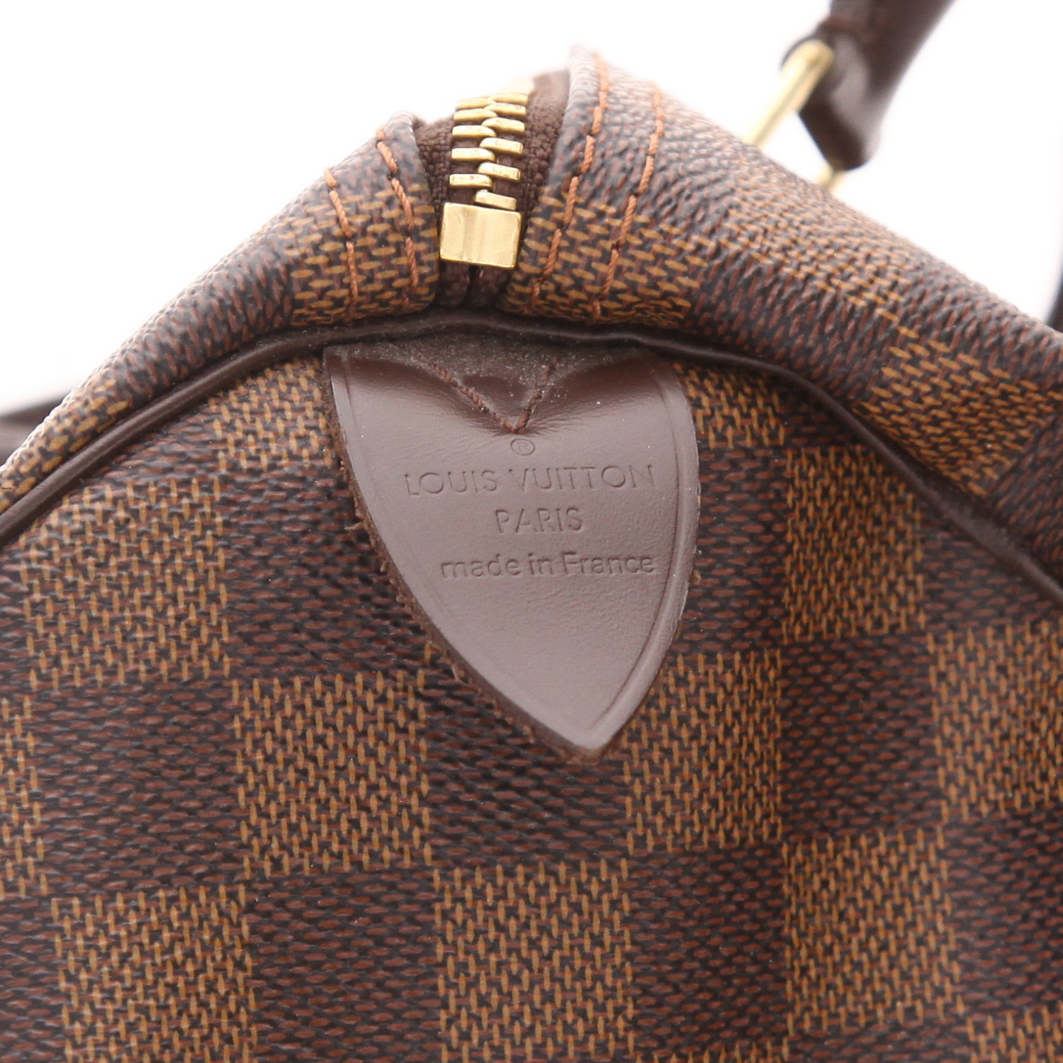 Louis Vuitton  Speedy 30 handbag  in ebene damier canvas  and brown leather - Detail D2