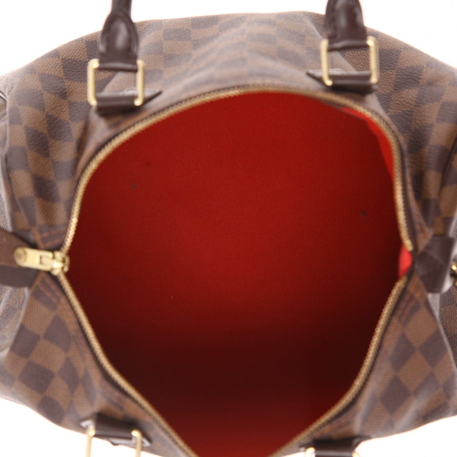Louis Vuitton  Speedy 30 handbag  in ebene damier canvas  and brown leather - Detail D3