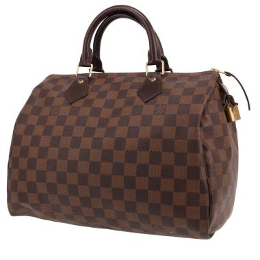 Louis Vuitton  Speedy 30 handbag  in ebene damier canvas  and brown leather
