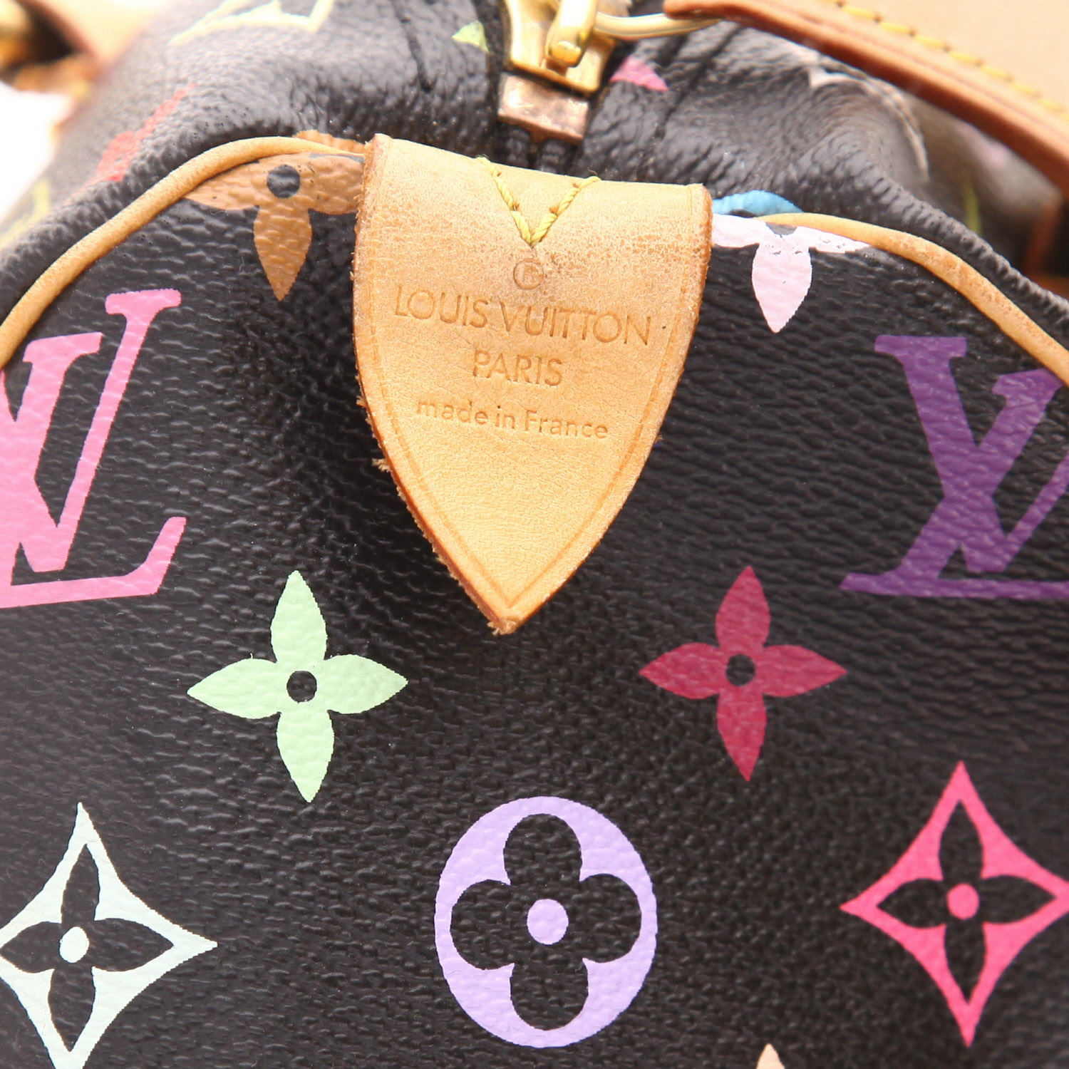 Sac à main Louis Vuitton  Speedy 30 Édition Limitée en toile monogram multicolore et noire et cuir naturel - Detail D2
