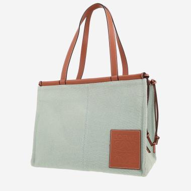 Sac cabas Loewe  Cushion en toile vert-d'eau et cuir marron