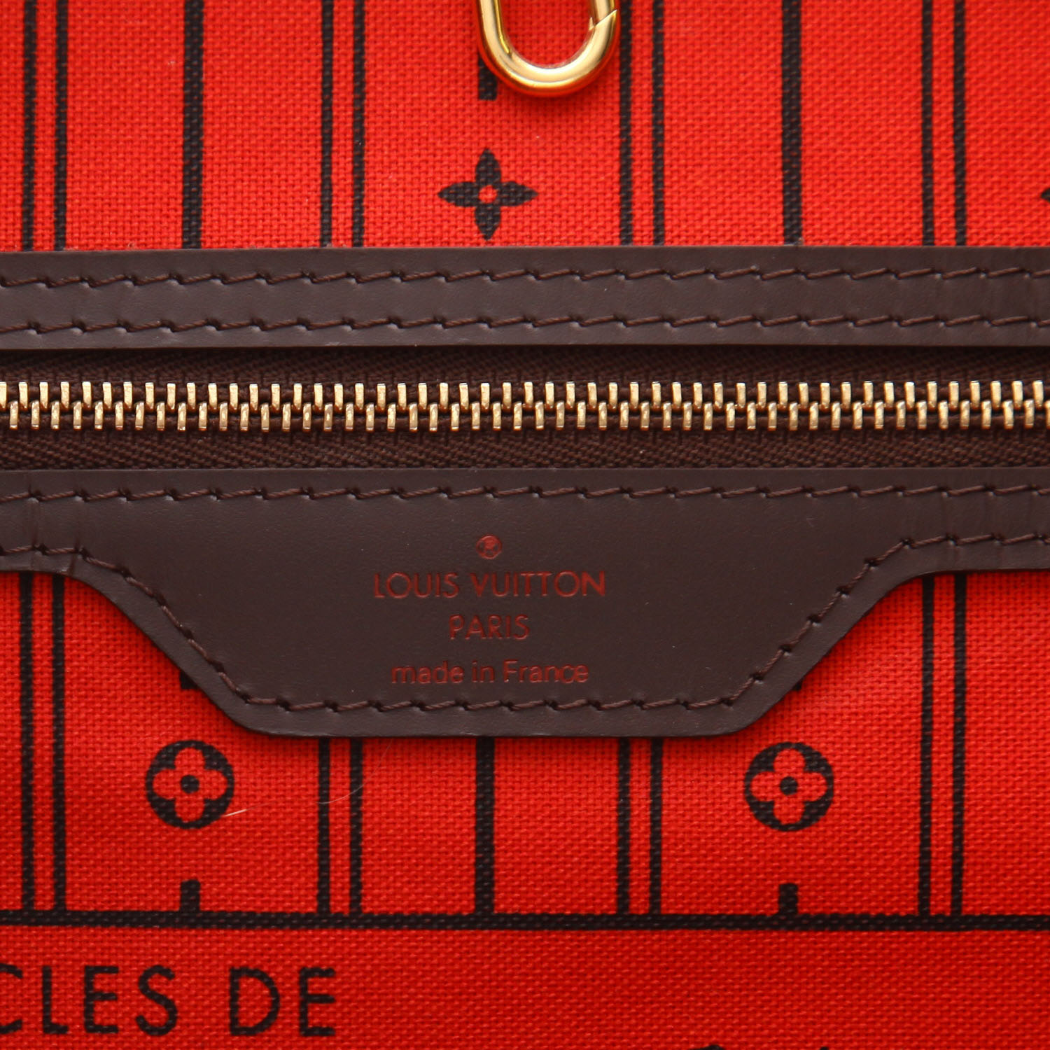 Sac cabas Louis Vuitton  Neverfull en toile damier ébène et cuir marron - Detail D2