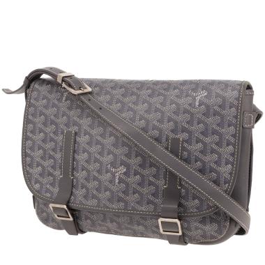 Borsa a tracolla Goyard  Belvedère modello medio  in tela Goyardine grigia e pelle grigia