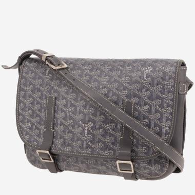 Sac bandoulière Goyard  Belvedère moyen modèle  en toile Goyardine grise et cuir gris