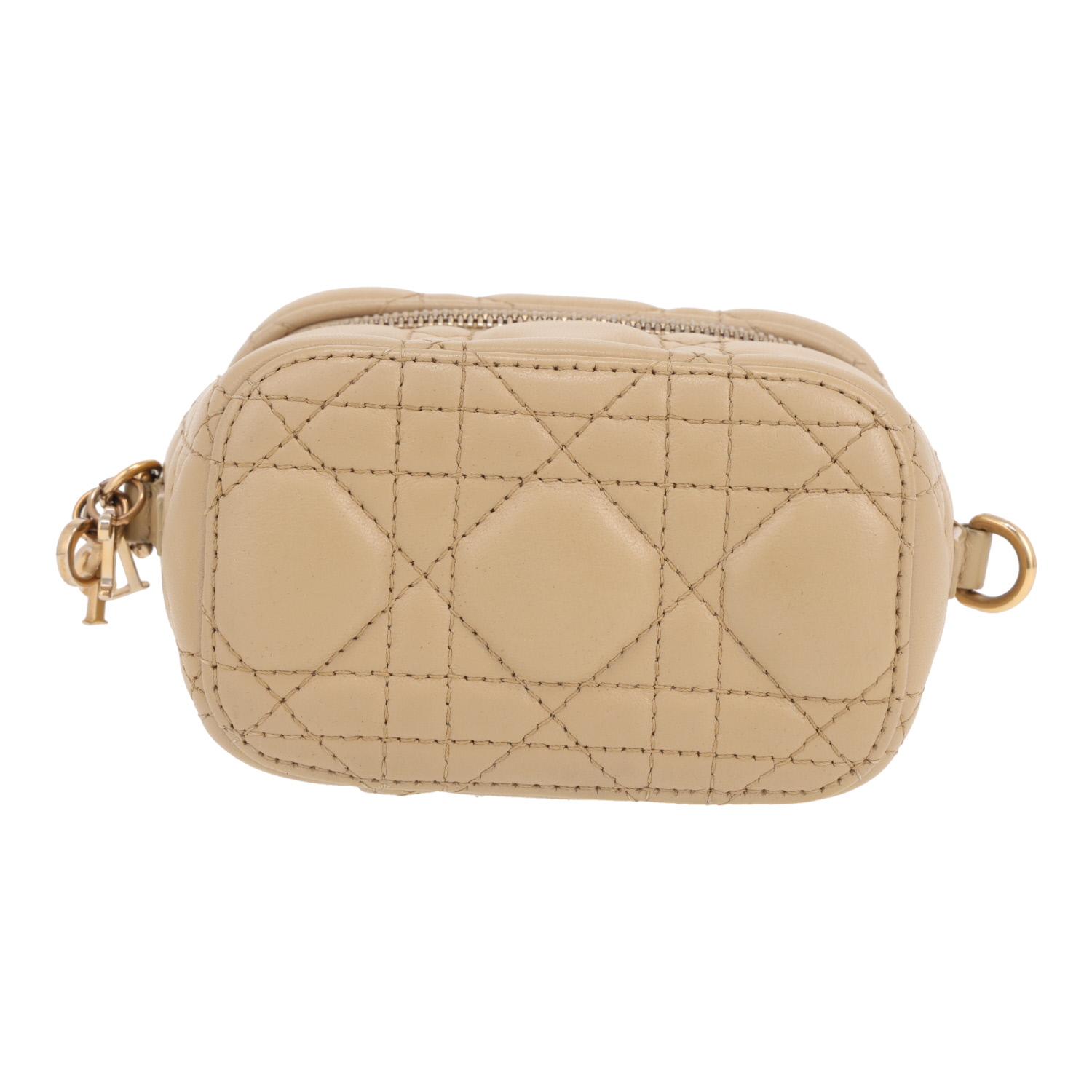 Sac bandoulière Dior  Travel Vanity mini  en cuir cannage beige - Detail D1