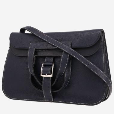 Sac bandoulière Hermès  Halzan en cuir togo bleu-marine