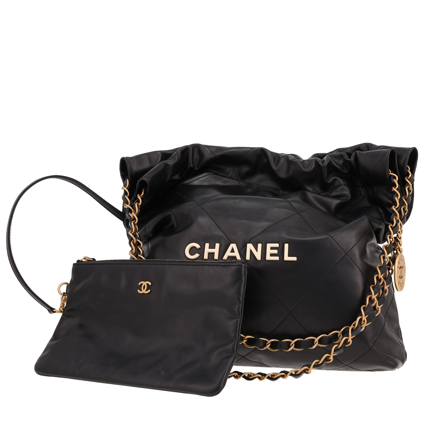 Chanel  22 small model  handbag  in black leather - Detail D4