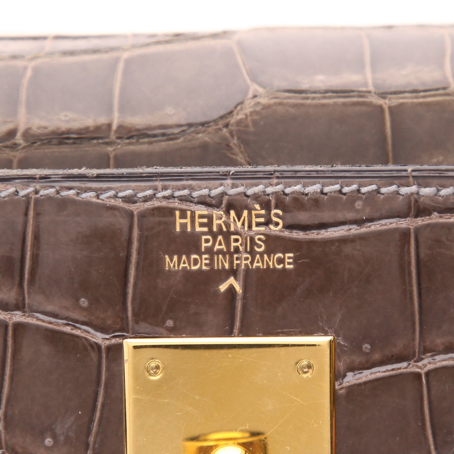 Hermès  Kelly 35 cm handbag  in grey porosus crocodile - Detail D2