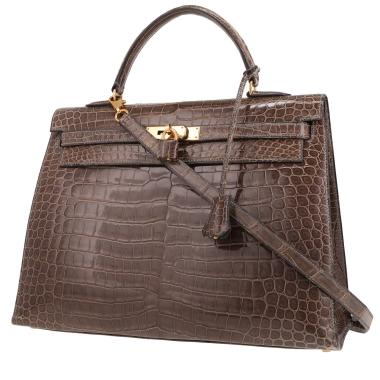 Bolso de mano Hermès  Kelly 35 cm en cocodrilo porosus gris