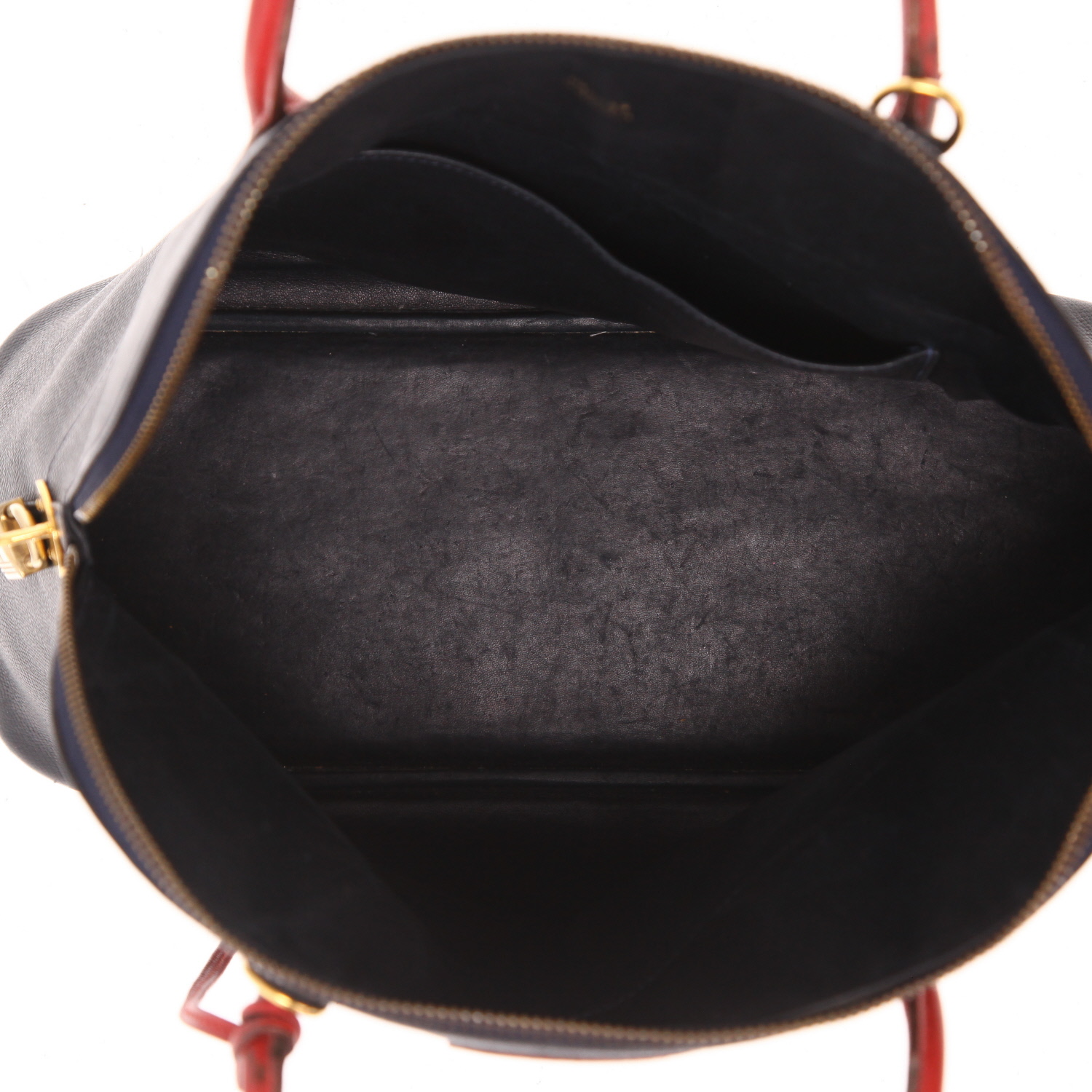 Bolso de mano Hermès  Bolide 35 cm en cuero Courchevel azul marino y rojo - Detail D3